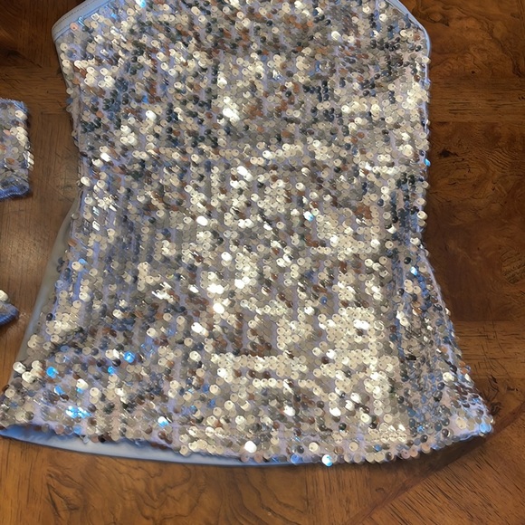 NWOT Weissman silver sequin tank and matching fingerless gloves size kids medium - Picture 3 of 11